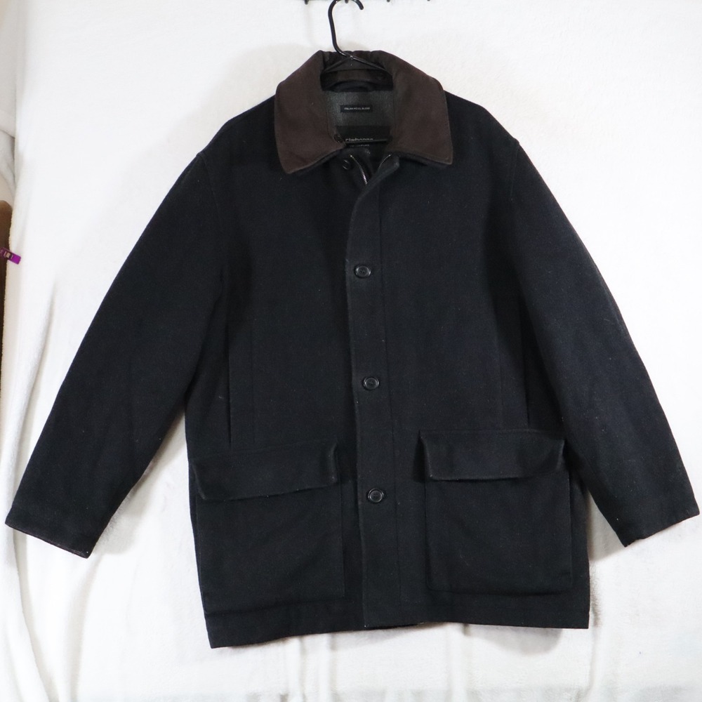 Claiborne Men's Italian Wool Blend Jacket L – Button‑Front Coat with pockets